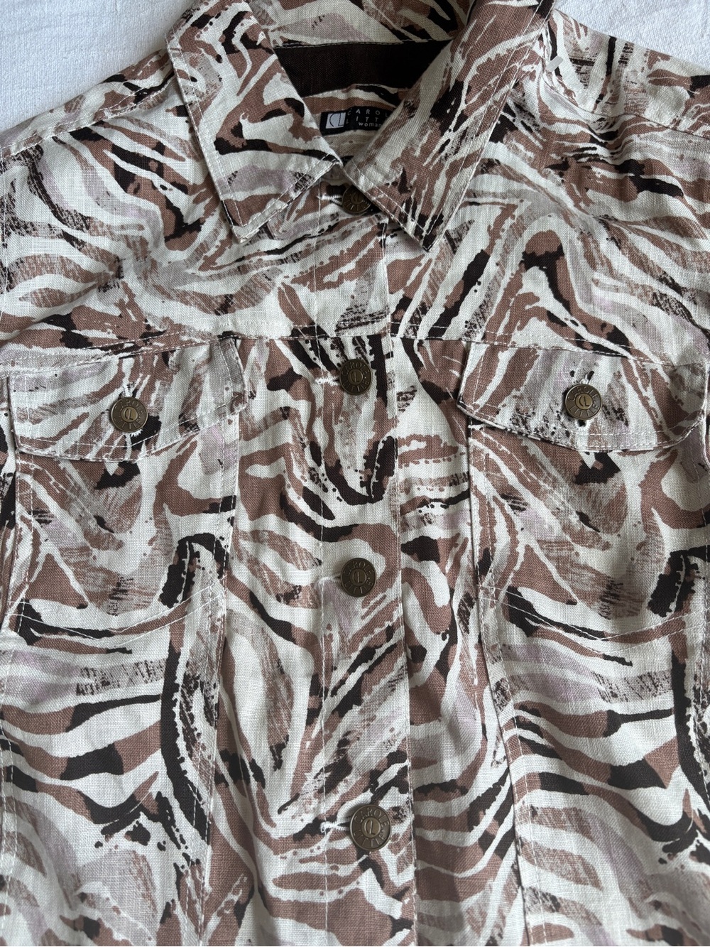 Carole Little Women's Printed Button-Front Jacket in Beige and Brown - Picture 3 of 12